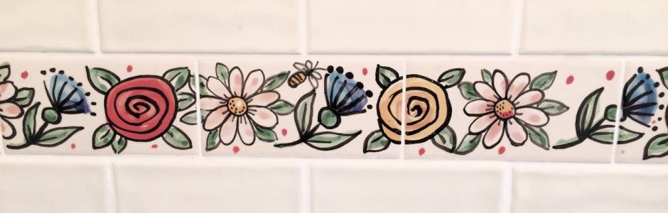 Hand painted bathroom flower tiles