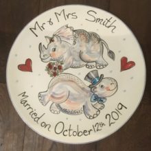 fun mr and mrs hand painted wedding plate