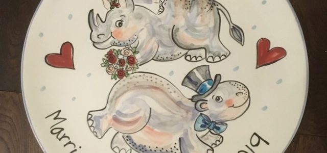 fun mr and mrs hand painted wedding plate