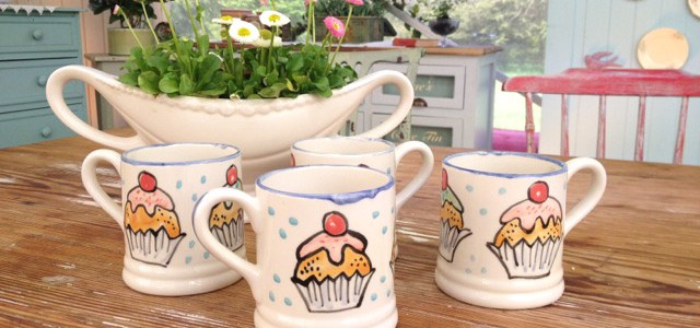 Hand painted mugs commisioned for The Great British Bake Off
