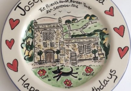 Happy 50th birthday celebration hand painted plate
