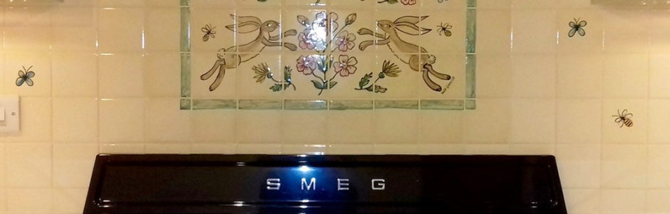 Hare hand painted kitchen tile mural