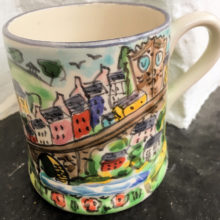 Hand painted mug depicting Llandeilo bridge
