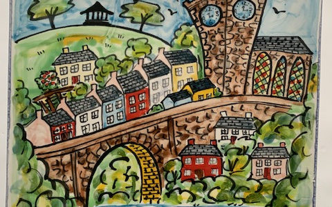 Llandeilo town single hand painted tile