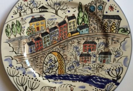 Hand painted plate with view of Llandeilo