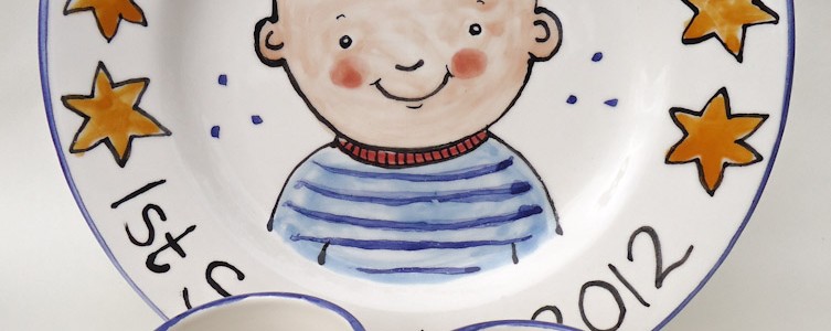 Personalised hand painted mugs and plates 2012