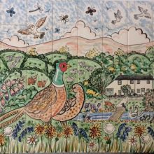 Hand painted pheasant kitchen tile mural