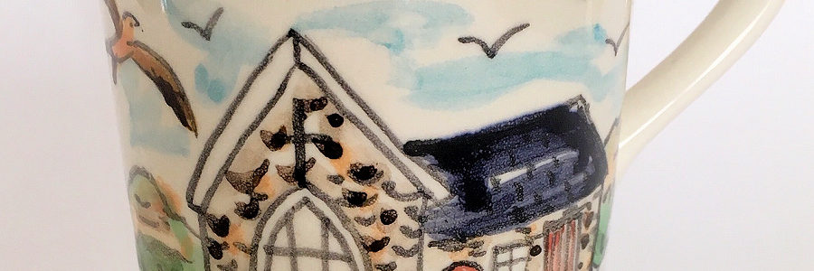 Hand painted mug of old post office