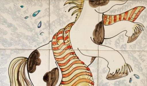 splashing horse bathroom mural