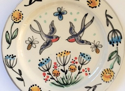 swallow spring hand painted plate