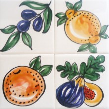 Single hand painted earthenware fruit Tiles