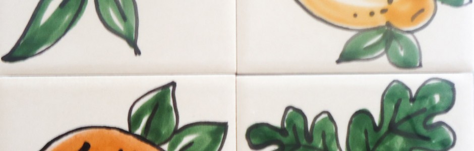 Single hand painted earthenware fruit Tiles