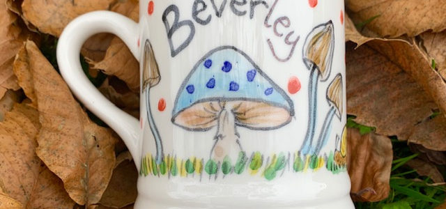 toadstool hand painted beverly mug