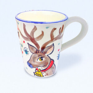 Kate Glanville Christmas Mug witrh hand painted reindeer design