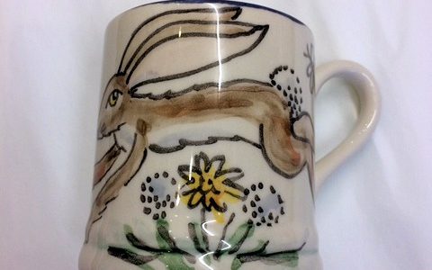 Hand painted hare mug