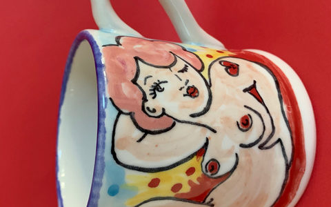 Naked Lady with pink hair Valentine mug