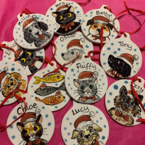 Hand painted Christmas pet decorations